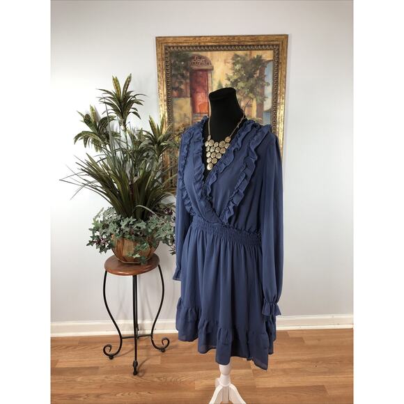 Forever 21 Women Plus Size 1X Dress Long Sleeve Fit & Flare Pleated Boho Resort - Picture 5 of 10